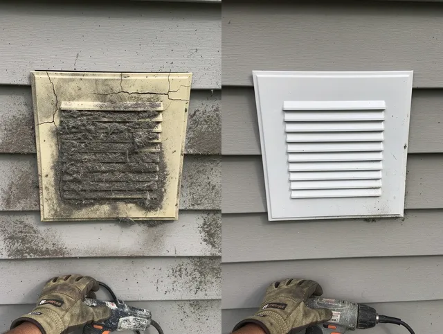 Signal Hill Dryer Vent Cleaning technician installing high-quality dryer vent cover at a residential property in Signal Hill