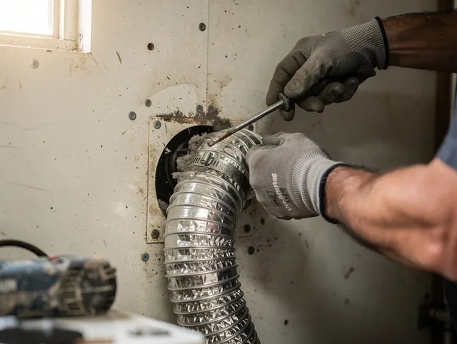 Signal Hill Dryer Vent Cleaning technician performing precise dryer vent hose installation in Signal Hill